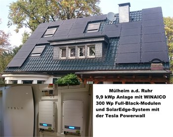 Mülheim an der Ruhr 9,9 kWp Anlage mit SolarEdge und Tesla-Powerwall Stromspeicher